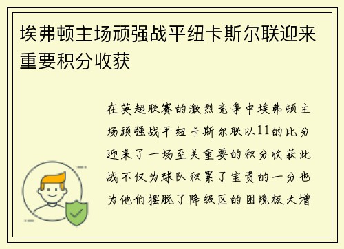埃弗顿主场顽强战平纽卡斯尔联迎来重要积分收获 埃弗顿主场顽强战平纽卡斯尔联迎来重要积分收获